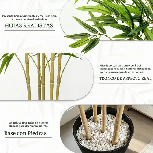 Vista 4 de Árbol artificial de bambú de 5 pies con maceta negra, plantas de bambú para exteriores e interiores, hojas falsas de aspecto natural, tallos