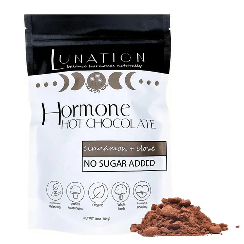Vista 6 de Lunation Hormona Chocolate caliente Cacao orgánico en polvo y adaptógenos de apoyo Ingredientes de sincronización de ciclo femenino Setas