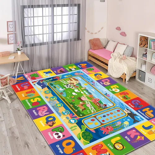 Vista 2 de Tapete de juego para el suelo, tapete de juego para niños, tapete educativo para el tiempo boca abajo, tapetes de juego ABC suaves para niños