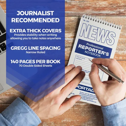 Vista 2 de Cuaderno del Portage Reporter, # 200 Gregg de rayas, 70 hojas, 4" x 8", Blanco
