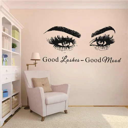 Vista 5 de Adhesivo para pared de ojos para decoración de interiores del hogar, pestañas de salón de belleza, pestañas para pared, calcomanía de cejas