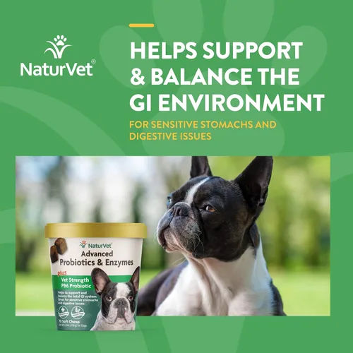 Vista 2 de NaturVet Probióticos y enzimas avanzados - Apoya y equilibra a las mascotas con estómagos sensibles - 240 unidades y suplemento todo en uno