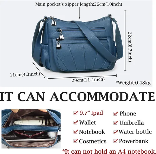 Vista 3 de Bolso cruzado para mujer, bolso de hombro suave de piel sintética, bolso mediano y espacioso, bolso de mano de moda con asa superior