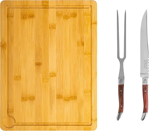 Vista 10 de French Home Laguiole - Cuchillo de pan de madera de Pakka negro con tabla de pan de bambú