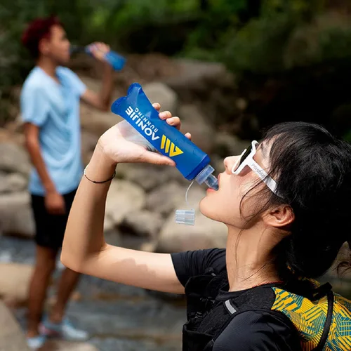 Vista 7 de JEELAD Soft Folding Water Bottles TPU Collapsible Flask Hydration Pack Ideal for Running Hiking Cycling Outdoor