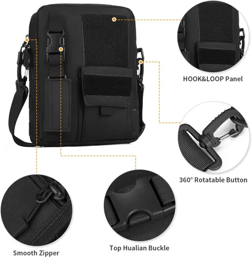 Vista 5 de Wowelife Bolsa de mensajero de lona pequeña, Bolso de hombro negro clásico vintage, Bolso táctico pequeño marrón, Crossbody Casual Pack