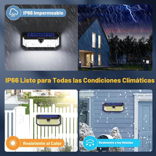 Vista 5 de TECKNET 416 luces LED solares para exteriores, impermeables, ángulo de 300° y 3 modos de iluminación, luces de pared con sensor de movimiento, 2
