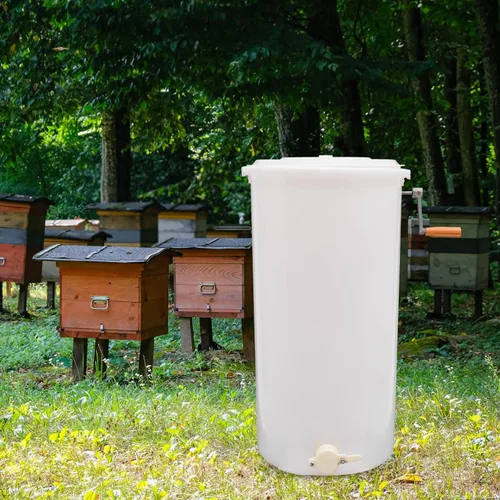 Vista 3 de Separador manual de 2 marcos, extractor de miel de plástico, manivela giratoria de panal de abeja a mano con soportes de altura ajustable