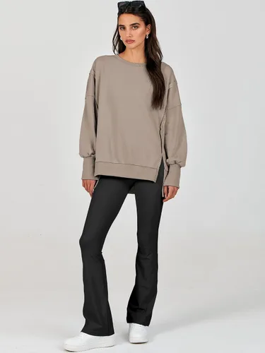 Vista 8 de Caracilia Sudadera de gran tamaño para mujer, cuello redondo, manga larga, sudadera con capucha, ropa de otoño a la moda