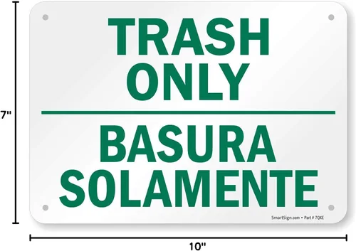 Vista 3 de Sólo Trash (Bilingüe), de plástico (reciclado y Compostable) señal, 10" x 7