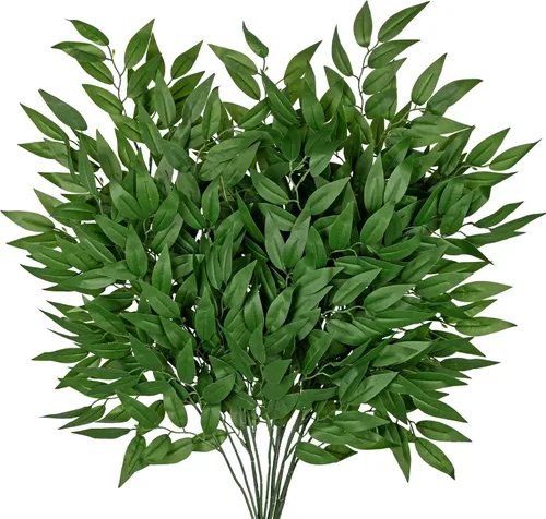Vista 8 de DILATATA Tallos de Eucalipto Sintético Hojas de Eucalipto Sauce 14" Vegetación Sintética 16 Piezas Tallos de Vegetación Artificial para Arreglos