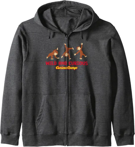Vista 5 de Curious George Sudadera con capucha Wild and Curious con cremallera en el talón de carro, gris Negro