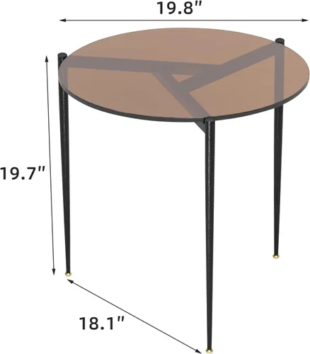 Vista 2 de Mesa auxiliar moderna redonda: patas de metal con tapa de vidrio Decoración contemporánea de la sala de estar de la pequeña mesa Marrón