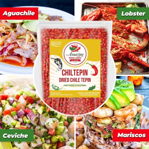 Vista 2 de Pimientos Chiltepin secos (Chile Tepin) – Bolsa de 2 onzas – Ideal para usar con mariscos, salsas, guisos, salsa, carnes. Muy caliente con un sabor