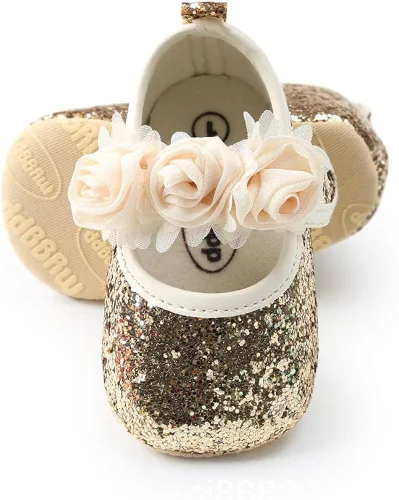 Vista 5 de Mary Jane - Zapatos planos con diadema con lazo, vestido de princesa floral para bebés, zapatos de cuna con suela suave, antideslizantes para niños
