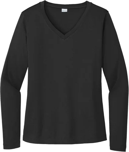 Vista 17 de Sport-Tek señoras cuello en V playera > orquídea rosa Azul atómico