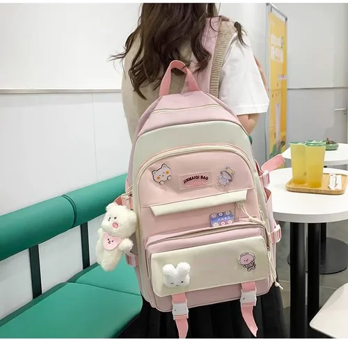 Vista 7 de Mochila Kawaii, juego de mochila Kawaii con botella de agua Kawaii, Rosado