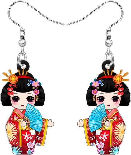 Vista 47 de DUOWEI Aretes de acrílico estilo japonés con diseño de anime para muñeca, colgantes, joyería para mujer