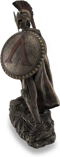Vista 3 de Veronese Design Leónidas, rey guerrero griego, estatua escultórica bronceada 13 1/4 pulgadas. Alta resina fundida, lanza embalada por separado