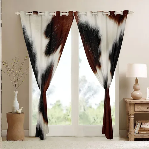 Vista 5 de Erosebridal Cortinas opacas con estampado de vaca lindo 30-50% para dormitorio, cortinas de piel de vaca de 38 pulgadas de ancho x 45 pulgadas