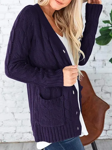 Vista 3 de PRETTYGARDEN - Suéteres tipo cárdigan con frente abierto para mujer, con botones, tejido con puntada trenzada, abrigos gruesos