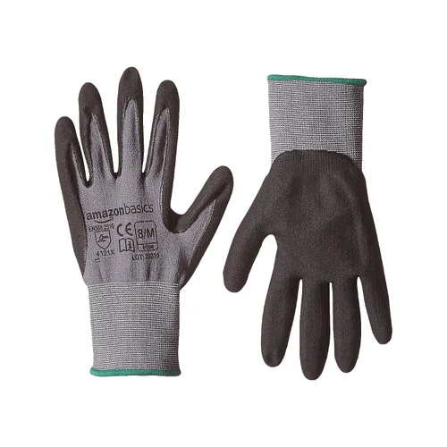 Vista 9 de Amazon Basics Guantes con revestimiento de nitrilo de microespuma, fibra de forro de nailon, pantalla táctil, gris, talla 7 (S), paquete de 6