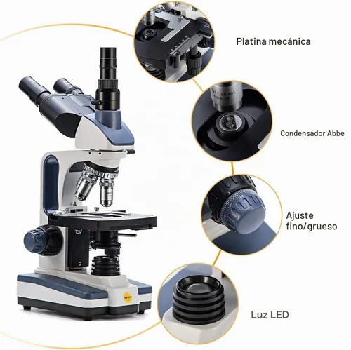 Vista 3 de Swift SW350T Microscopio Compuesto Trinocular, Magnificación 40X-2500X, Etapa Mecánica de Dos Capas, con Cámara de 5.0 mp y Software Compatible