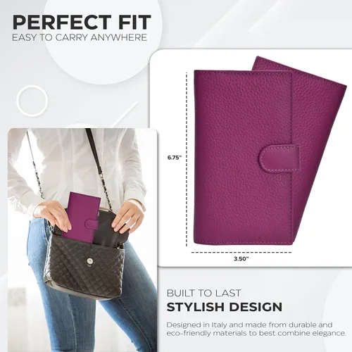 Vista 4 de Carteras de cuero con RFID y bolsillo de chequera para mujer, soporte duplicado de cheques tarjetas y bolígrafos