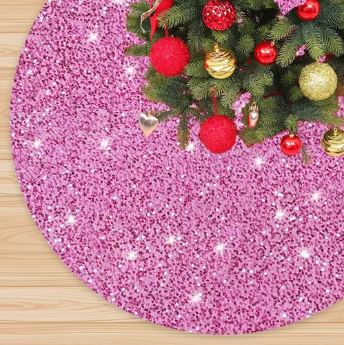 Vista 8 de FANPROMS Falda de Árbol de Navidad Negra de 21 Pulgadas Falda de Árbol de Lentejuelas Única de Terciopelo Faldas Mini de Árbol para Árboles