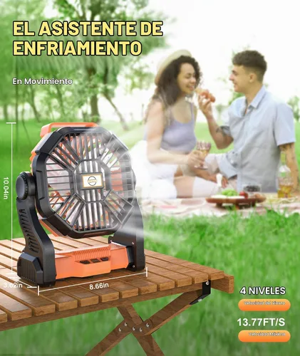 Vista 4 de Ventilador de camping recargable portátil - Ventiladores de batería con luz LED, silencioso de 20000 mAh, ventiladores de escritorio de 4