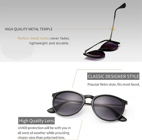 Vista 3 de SUNGAIT Gafas de sol redondas vintage para mujeres y hombres, estilo clásico retro