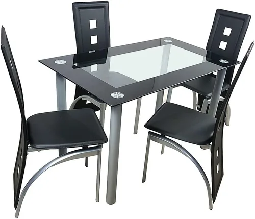 Vista 3 de lapday Juego de mesa de comedor de 5 piezas, mesa rectangular de vidrio templado de 42 pulgadas y 4 sillas de cuero con respaldo alto para desayuno