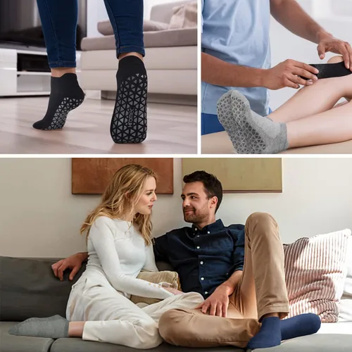 Vista 6 de Calcetines de yoga antideslizantes con agarres para pilates ballet barras descalzo calcetines antideslizantes de hospital para mujeres y hombres