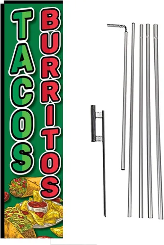 Vista 9 de Pupusas - Bandera rectangular de plumas con kit de poste y pico de tierra para restaurantes, mercados, propietarios de negocios