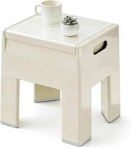 Vista 12 de Mesita de noche mesa de cabecera con espacio de almacenamiento, mesa auxiliar multifuncional de plástico colorido, mesa auxiliar pequeña