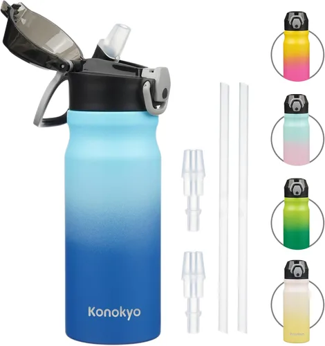 Vista 40 de Konokyo Botella de agua aislada de 22 onzas con pajilla, asa de transporte, verde militar