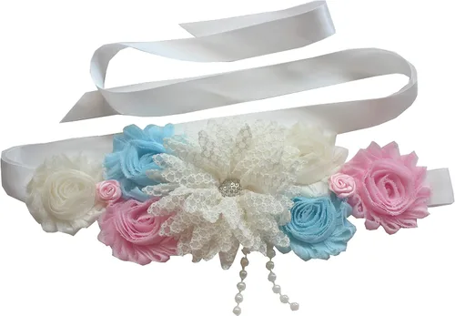Vista 9 de Faja de maternidad vintage para baby shower, embarazo, fajín de flores Champán