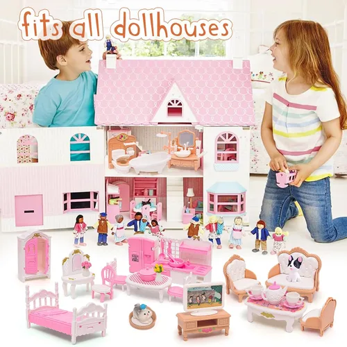 Vista 7 de HAPGFS Muebles Mini de Casa de Muñecas, Set de 45 Piezas de Muebles para Casa de Muñecas, Accesorios para Juego Simulado, Dormitorio, Sala de Estar