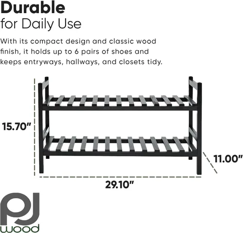 Vista 3 de PJ Wood Organizador apilable de madera para almacenamiento de armarios, estantes de entrada, armario escalonado para zapatos, capacidad de 6 pares