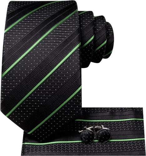 Vista 175 de Hi-Tie Corbatas de seda para hombre, diseño de cachemira a rayas, con bolsillo, gemelos cuadrados, conjunto formal de negocios