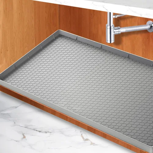Vista 3 de Tapete para debajo del fregadero de la cocina, 22 x 19 pulgadas, bandeja de goteo de silicona impermeable debajo del fregadero, alfombrilla