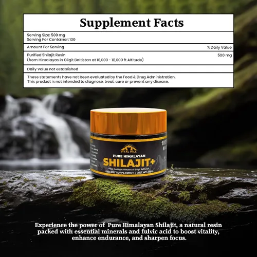 Vista 7 de Resina Shilajit del Himalaya prémium para hombres y mujeres, 500 mg de potencia máxima orgánica, probada en laboratorio estadounidense para pureza