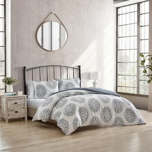 Vista 2 de Stone Cottage - Juego de funda de edredón tamaño Queen, ropa de cama reversible de satén de algodón con fundas a juego, juego de cama ideal