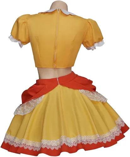 Vista 5 de RocailleCos Disfraz de princesa de margarita amarilla para cosplay, vestido corto, falda corta, traje de Halloween para mujeres y niñas