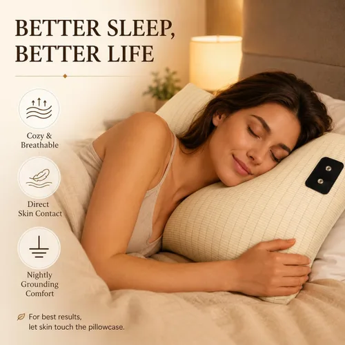 Vista 7 de Funda de Almohada con Conexión a Tierra Queen Conductiva, Fundas de Almohada con Conexión a Tierra de Algodón Orgánico, Sábanas con Conexión a