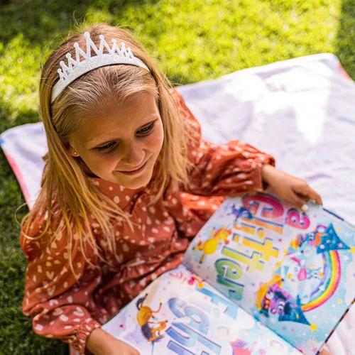 Vista 3 de FROG SAC 4 diademas de tiara con purpurina para niñas, bandas elásticas para el cabello con corona de princesa para niños pequeños, accesorios