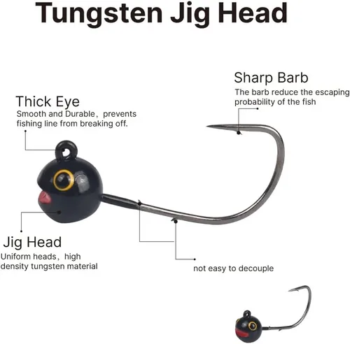 Vista 2 de 10 cabezas de tungsteno con soporte para cebo, cabeza redonda para pequeños cebos de plástico y peces, Crappie y Bluegills