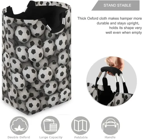 Vista 3 de visesunny Cesta plegable para ropa sucia, pelota de fútbol, impresión 3D, cesta grande para ropa sucia, tela Oxford, organizador de juguetes con asa
