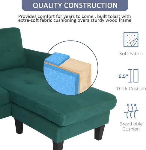 Vista 5 de Sofá modular convertible, sofá en forma de L, moderno juego de sofá de 3 asientos con diván reversible para sala de estar pequeña, apartamento