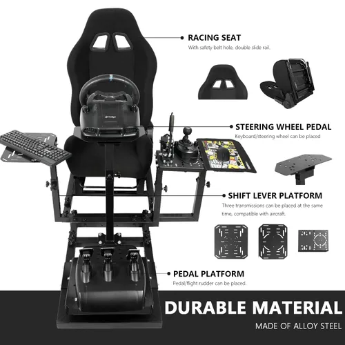 Vista 2 de Anman Comprehensively Racing Simulator Cockpit With Black Seat Fits for LogitechThrustmaster G923,G29,G27,G920,T150,T300,T300RS3-Piece Shift Lever
